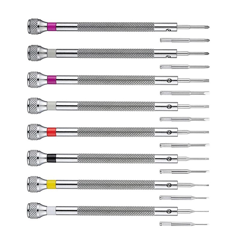 Jeu de tournevis de montre, Micro-précision, bijoux, 0.6-1.6Mm, avec 8 lames de remplacement supplémentaires pour la réparation de montres, 8 pièces