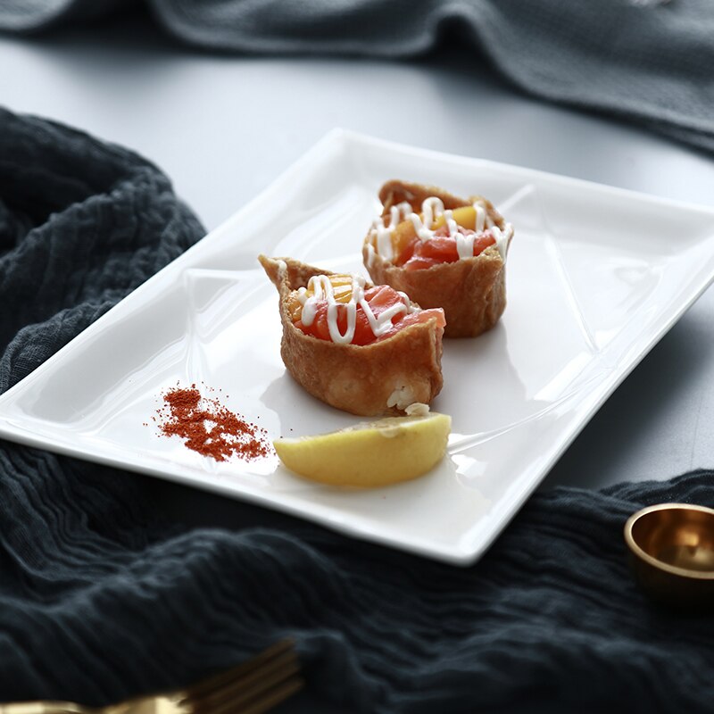 Pure White Ceramic Rectangular Flat Plate Sushi Plate Western Food Plate Dinner Plate Fish Plate Japanese Pastry Plate Household