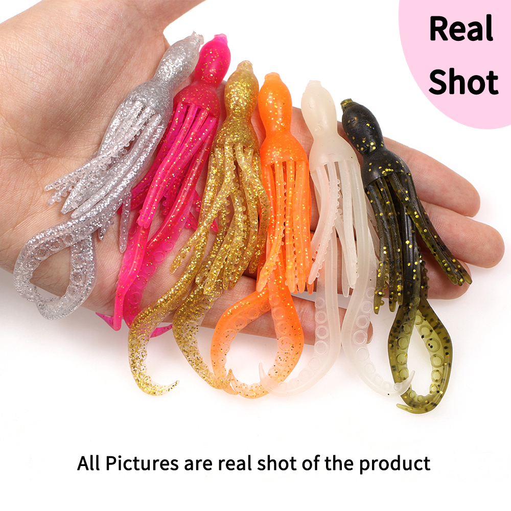 ELLLV 5 uds 10cm/4g cebo de calamar pulpo Fluo pargo de agua salada Pesca señuelo suave Material TPR Kabura Pesca Wobbler aparejos de Pesca