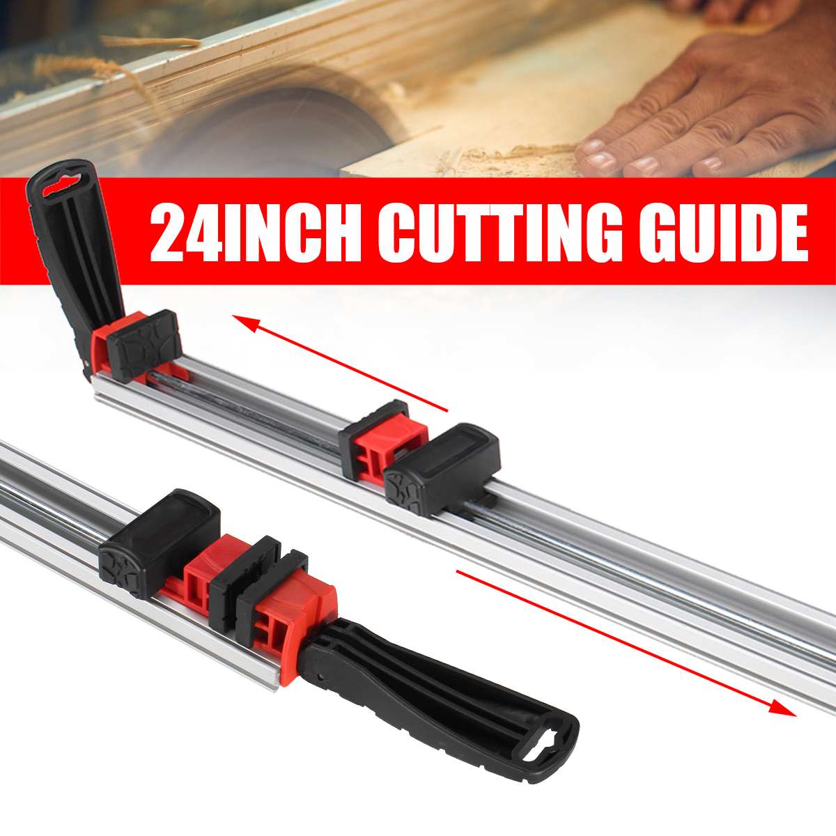 24'' Woodworking Cutting Guide Wood Gauge Clamp Aluminum Alloy Grip Straight Table Angle Saw Guide DIY Contours Gauge Duplicator