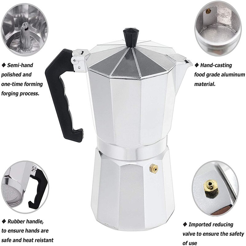 Aluminum Coffee Maker Pot Stovetop Espresso Maker Moka Pot Perfect Stove Top Cuban Coffee Kettle Brewer Percolator Cafe Tools