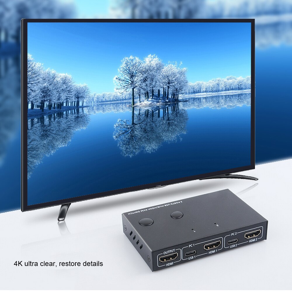 2 port usb kvm 4k switcher hdmi-kompatibel splitter for deling av skjermtastatur mus adaptiv edid/hdcp dekryptering