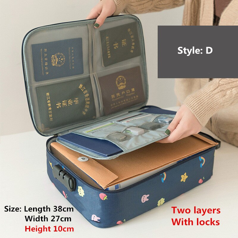 Waterproof Briefcases Woman Home Certificate Invoice Storage Bag Man Business Travel Multifunction Document Package Accessories: D Navy Colorful