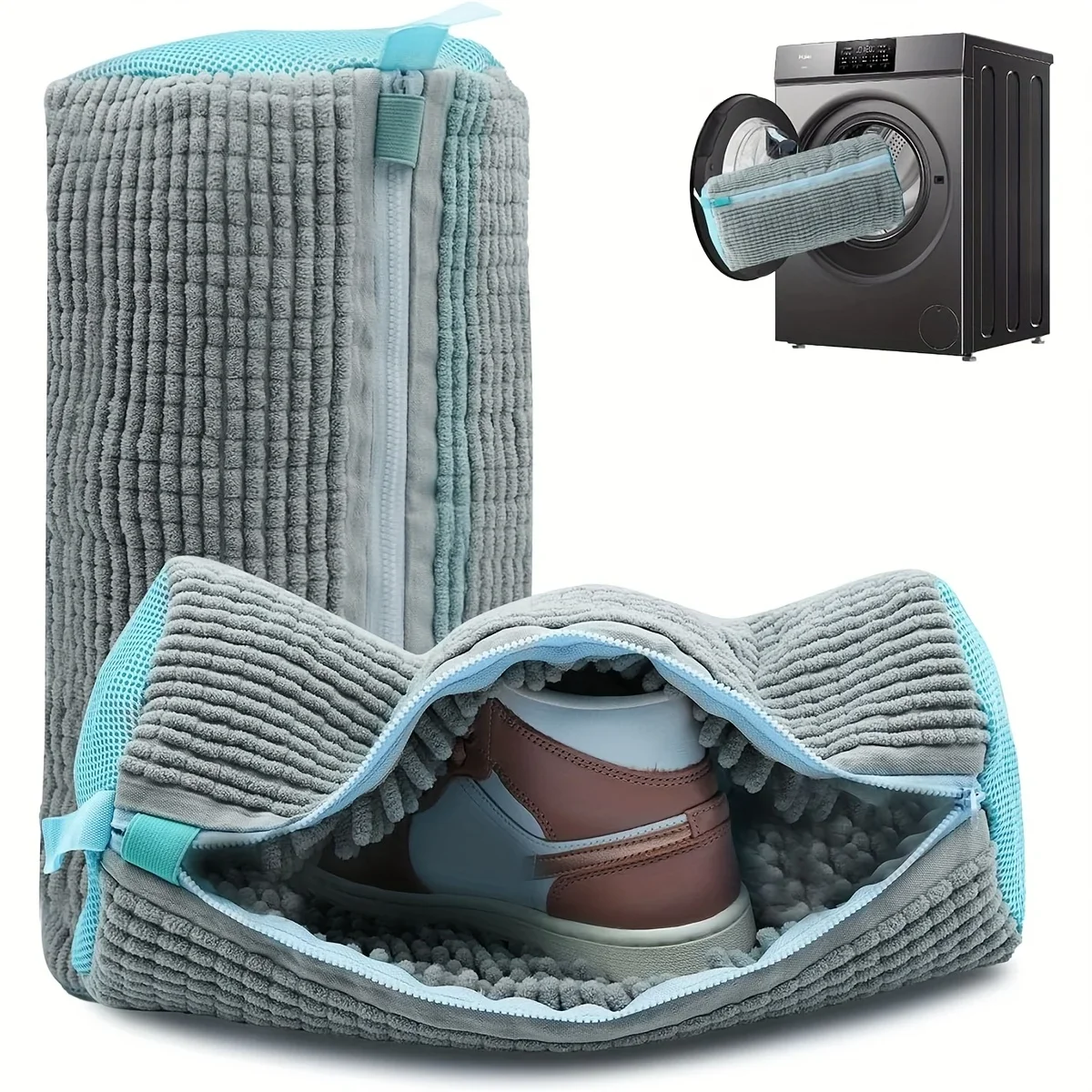 Fluffy Fiber 360° Surround Cleaning Shoe Washing Bag - Reusable Durable Machine-Washable Laundry Bag with Zipper Closure(1pc)