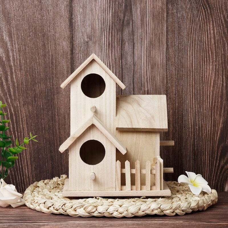 Wood Birds Nest Box DIY Breeding Parrot Cockatiels Swallows Nest Outdoors Roof Wooden Bird House Hanging Decor