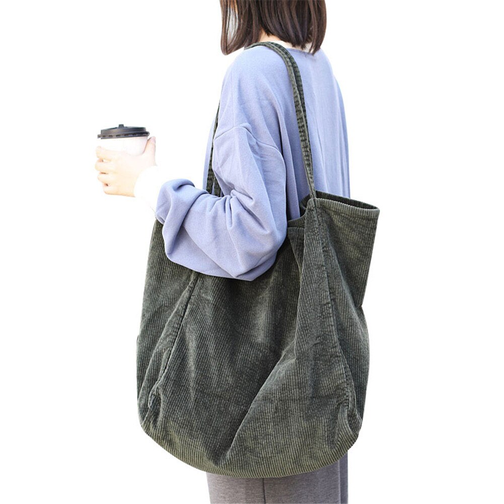 Stor snor eco mulepose corduroy muleposer kvinder skulder håndtasker flere anvendelser stor kapacitet indkøbspose 37*38*20cm-b5