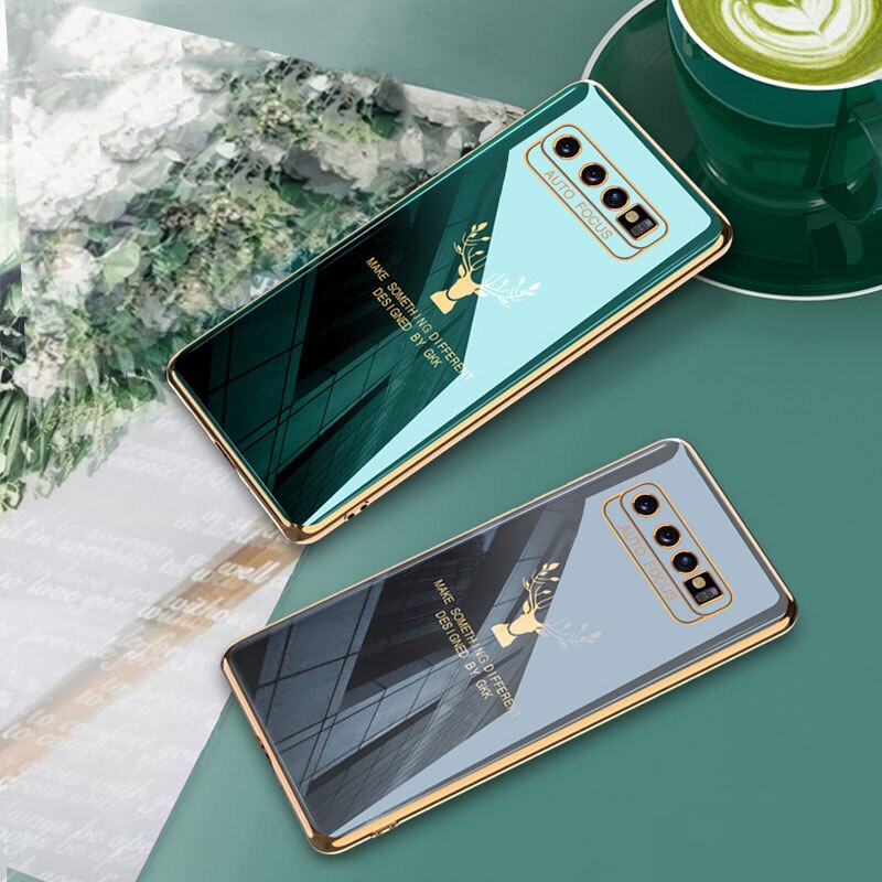 Galvanisierte hülle für samsung Galaxis  s10 s8 Plus 4g 5g , einfarbig, hirschmuster, kameraschutz, weiche tpu-handyhülle