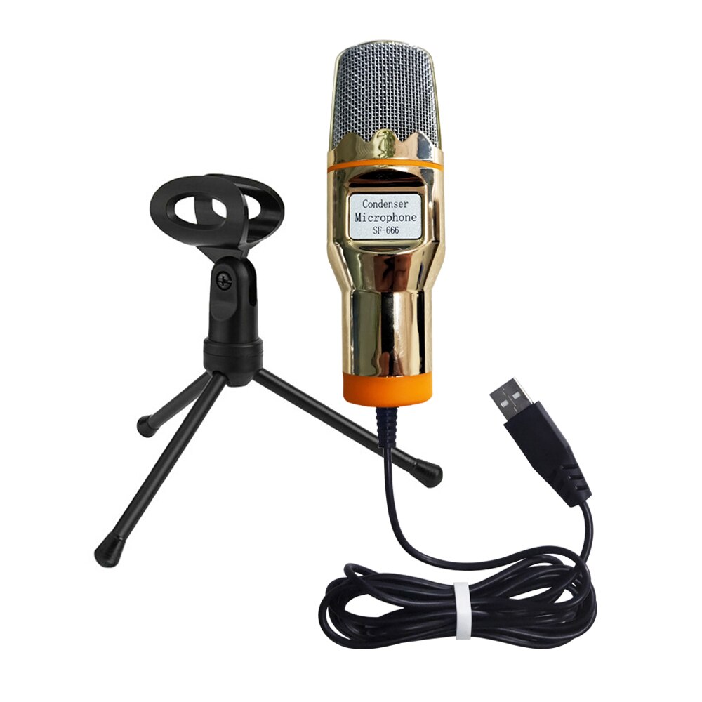 Microphone à condensateur USB avec trépied de bureau, Microphone d&#39;ordinateur, diffusion en direct, pour chat sur ICQ MSN, Skype, enregistrement en direct,: Golden