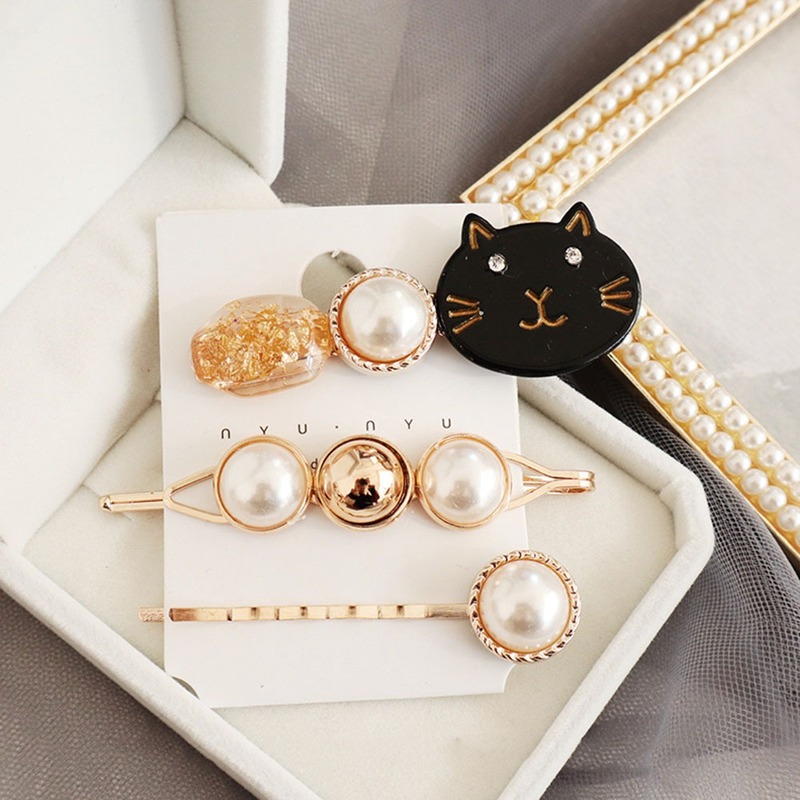 3PCS Korea Vintage Zoete Parel Haarspeldjes Parels Haarspelden Geometrische Bloem Barrett Vrouwen Haaraccessoires Hairgrip: 1