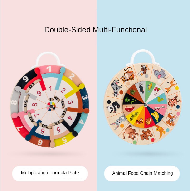 Trælegetøj multiplikationsbord dyr dobbeltsidet rotationspuslespil multiplikationsspil legetøj til børn lærerigt
