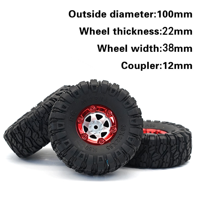 1:12 RC Truck Crawlers 100mm Rubber Tires Tyres with Wheel Hex 4X for Wltoys 12428 12423 FY01 FY02 FY03