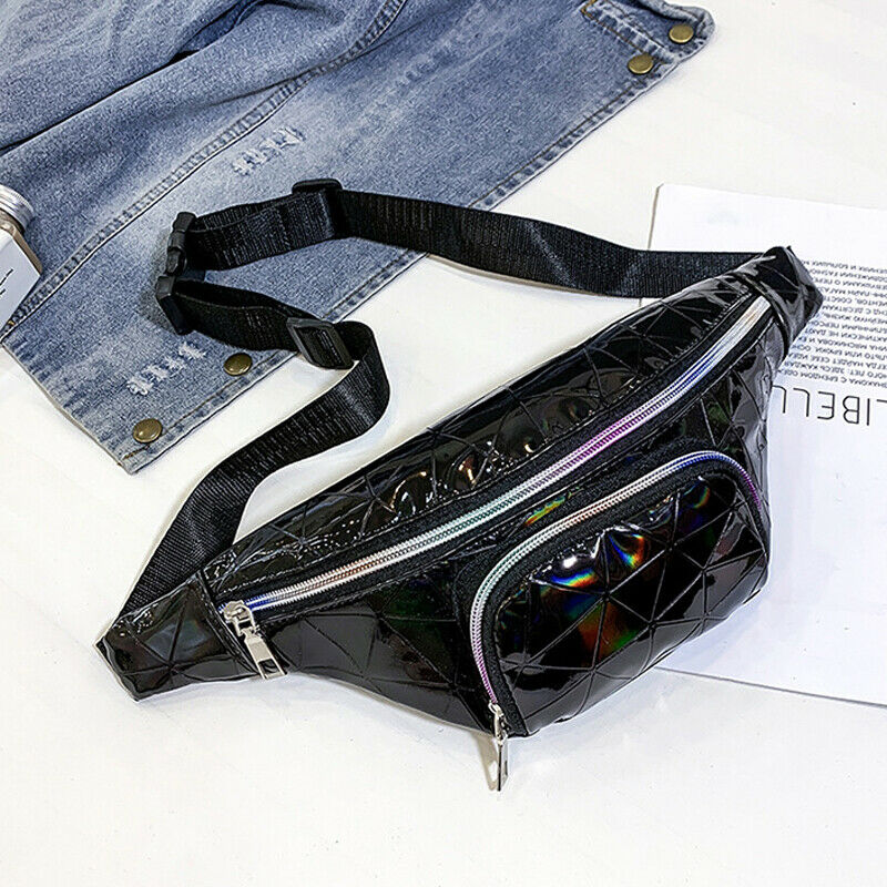 Large Bum Bag Waist Girls Women Traveling Adjustable Travel Pouch Pack: Black