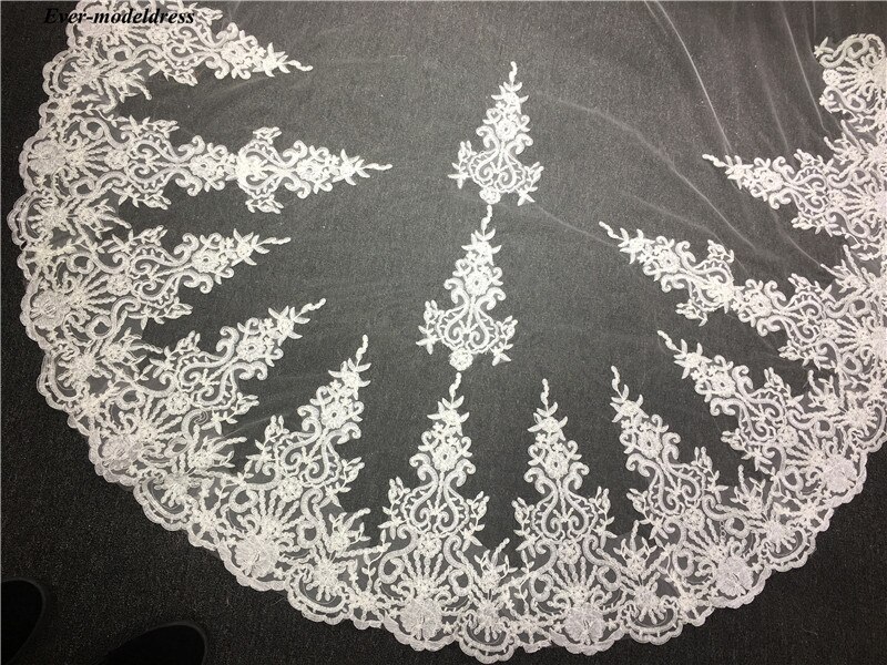 Voiles de mariée avec peigne, Appliques en dentelle, une couche, Long pour mariée, en Tulle, doux, accessoires de mariage, bon marché,