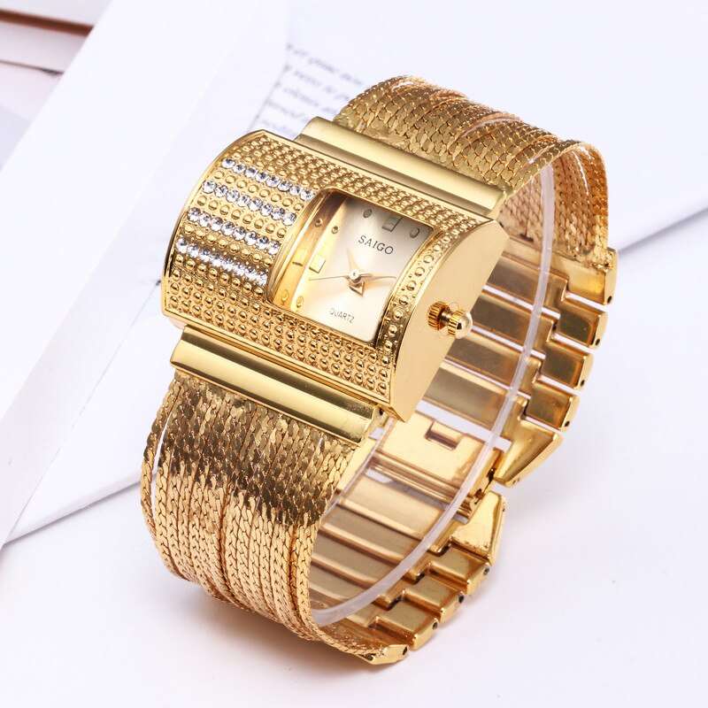 Vrouwen horloge Luxe Vrouwen Ronde Vol Diamanten Armband Horloge Analoog Quartz Horloge Rhinestone Exquisite Gold watchYE1
