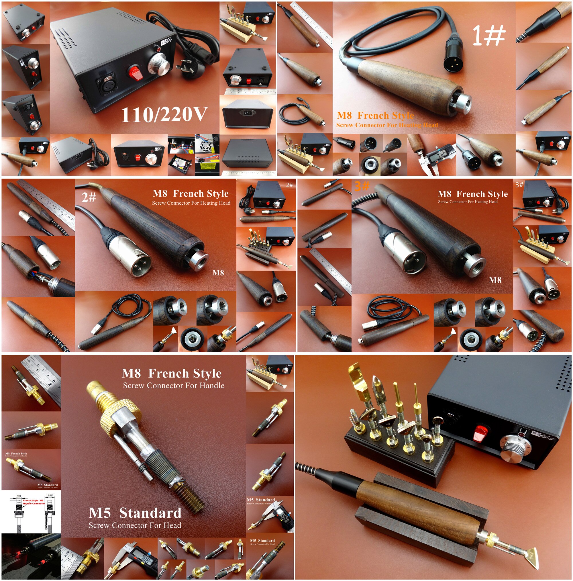 25kinds Leather Craft Electric Creasing Edging Machine Soldering Iron Heating Body Tip Tool Set Line Press Replace Mini Head Tip