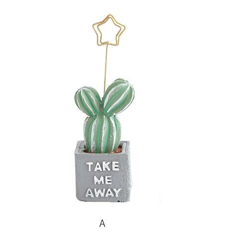 Clip Photo de mariage en résine, Cactus Kawaii, carte de Message, bureau, décoration de Table pour la maison: A