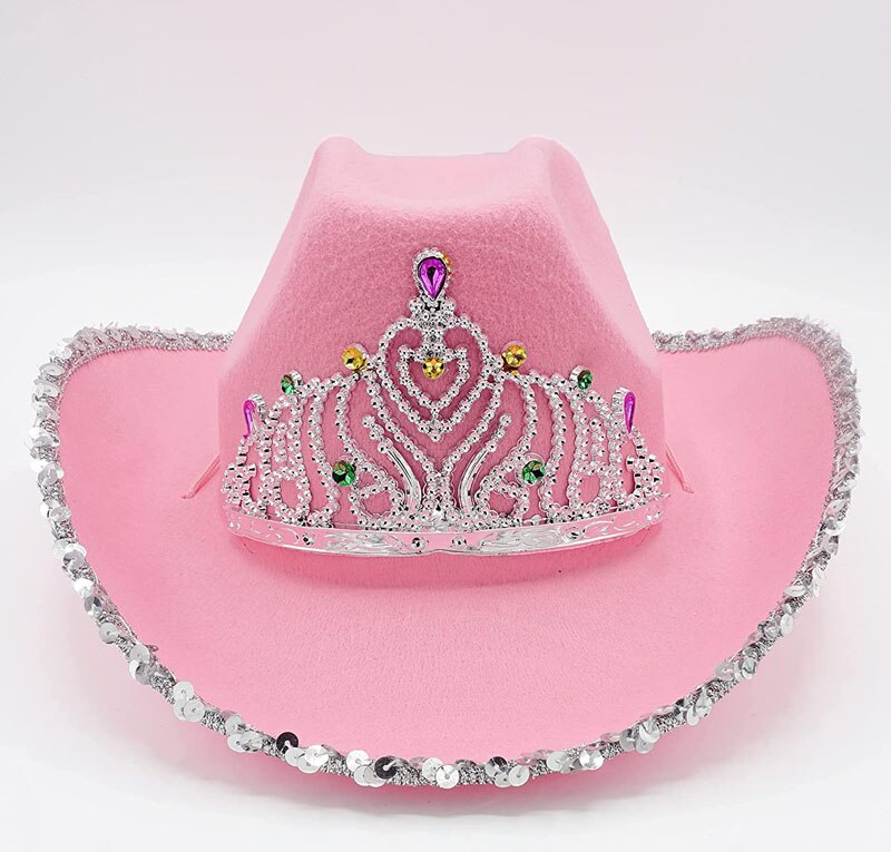 Western Style Tiara Pink Cowgirl Hat For Women Girl Tiara Cowgirl Hat Cowboy Cap Adult Funny Costume Party Hat