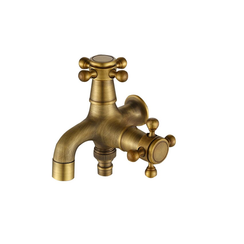 Antique Brass Single Cold Tap Dual Use Washing Machine Faucet G1/2 Wall Mount Double Spouts Decorative Garden Bibcock Faucet
