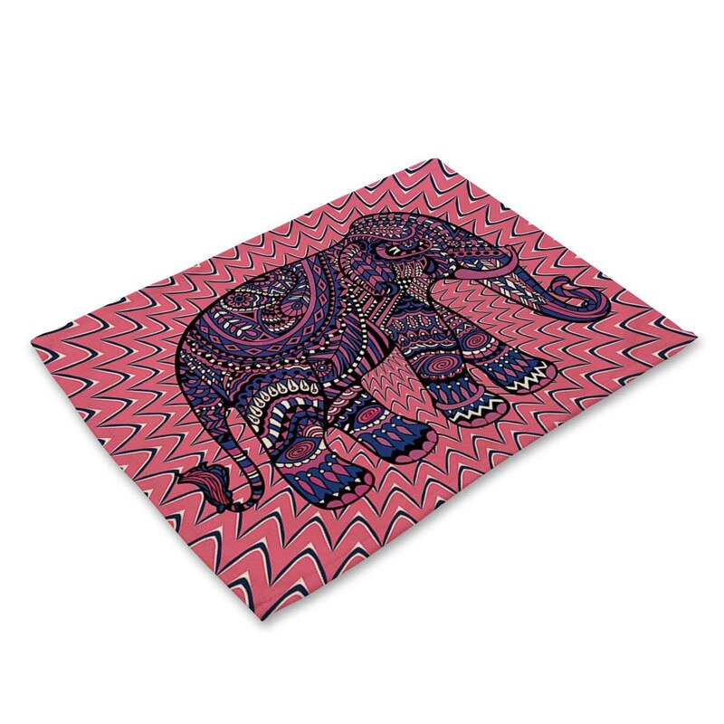 1 Pcs Elephant Pattern Kitchen Placemat Dining Table Mats Cotton Linen Drink Coasters Western Pad Bowl Cup Mat 42*32cm: 10