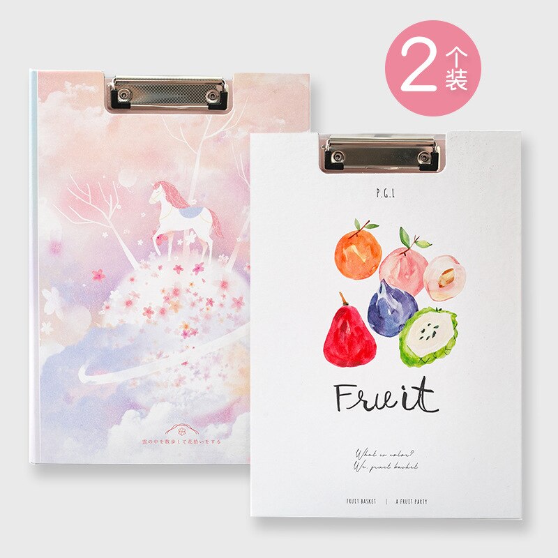 2pcs/set Cartoon A4 Flip Clip Student Cute Paper Clipboard Folder Pad for Office Supply Writing Clipboard Stationery School: G
