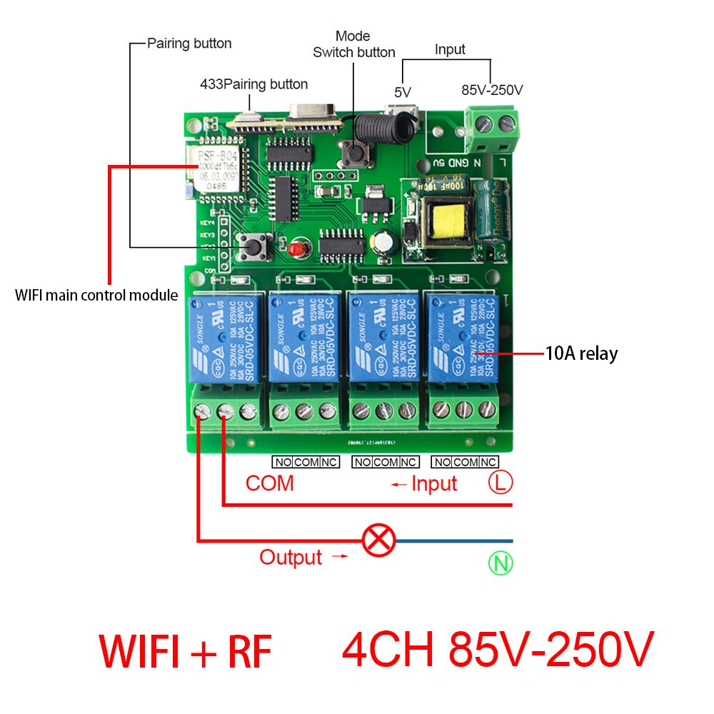 Dc 5V 7V-32V 250V Ewelink Diy Wifi Relais Module Schakelaar Ondersteuning Tippen Self-vergrendeling Interlock Modus Voor Verlichting