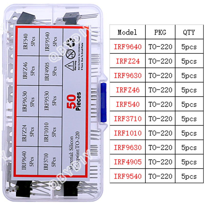 TO-92 TO-92L TO-126 TO-220 Serie Mosfet Triodo Tiristor PNP NPN Transistor Surtido Kit Caja: Lavanda