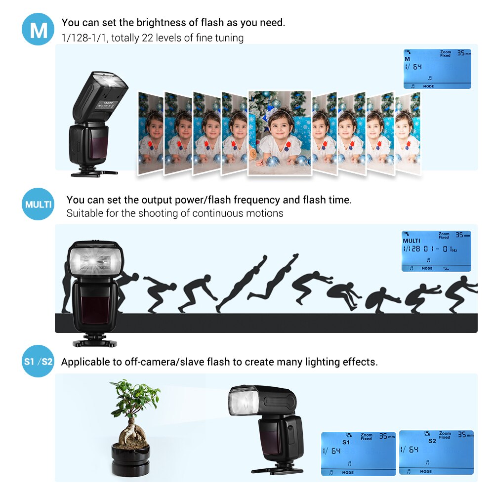 FK310-Flash inalámbrico Universal para cámara, lámpara Speedlite, luz GN33, pantalla LCD, para cámaras DSLR Canon, Nikon, Sony, Olympus, Pentax