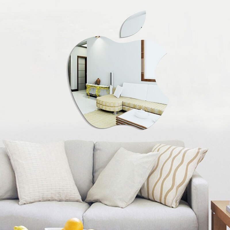 Living Room Bathroom Bathroom Children's Room Self-Adhesive Decoration Mirror Apple Mirror Wall Sticker 30*35Cm: Silver