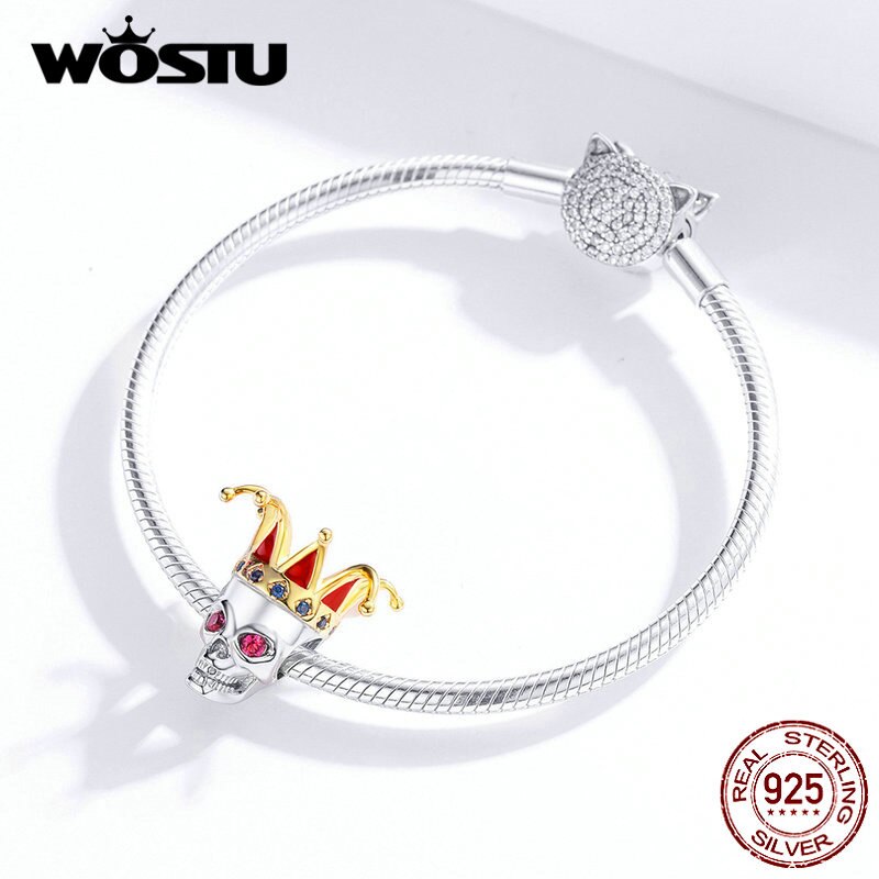 WOSTU Halloween koraliki 925 Sterling srebrna czaszka dynia magia przewodnik Charm Fit oryginalna bransoletka wisiorek straszne Party biżuteria