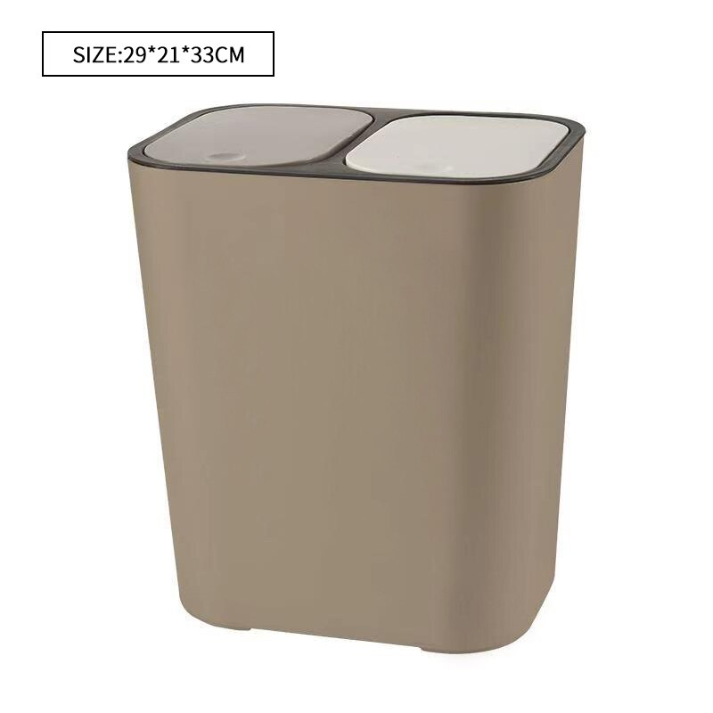 15L Vuilnisbak Met Deksel Dual Grid Voor Thuis Keuken Afval Vuilnisbak Ingedeeld Recycle Vuilnisbak Vuilnisbakken Badkamer Prullenbak kan: Beige