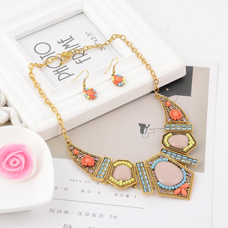 Bohemian Jewelry Sets For Women Triangle Necklaces & Pendants African Beads Jewelry Set Party Necklace Earrings Set