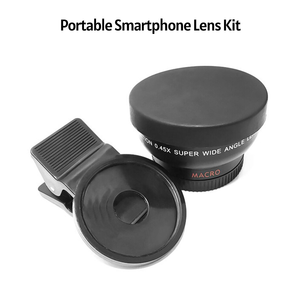 Universal Cell Phone Camera Lens 37mm Thread Smartphone Lens 0.45X 49UV Macro and Wide-angle Lens with Clip