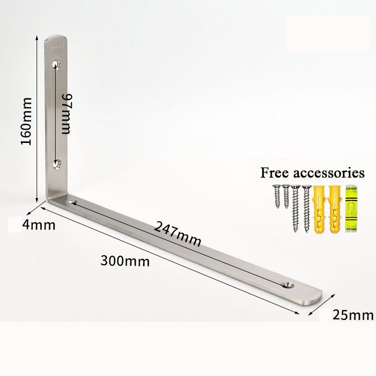 1pcs Thickness 4mm 304 Stainless Steel Triangle Brackets Shelf Bracket Multifunctional Furniture Hardware Accessories: 300mm