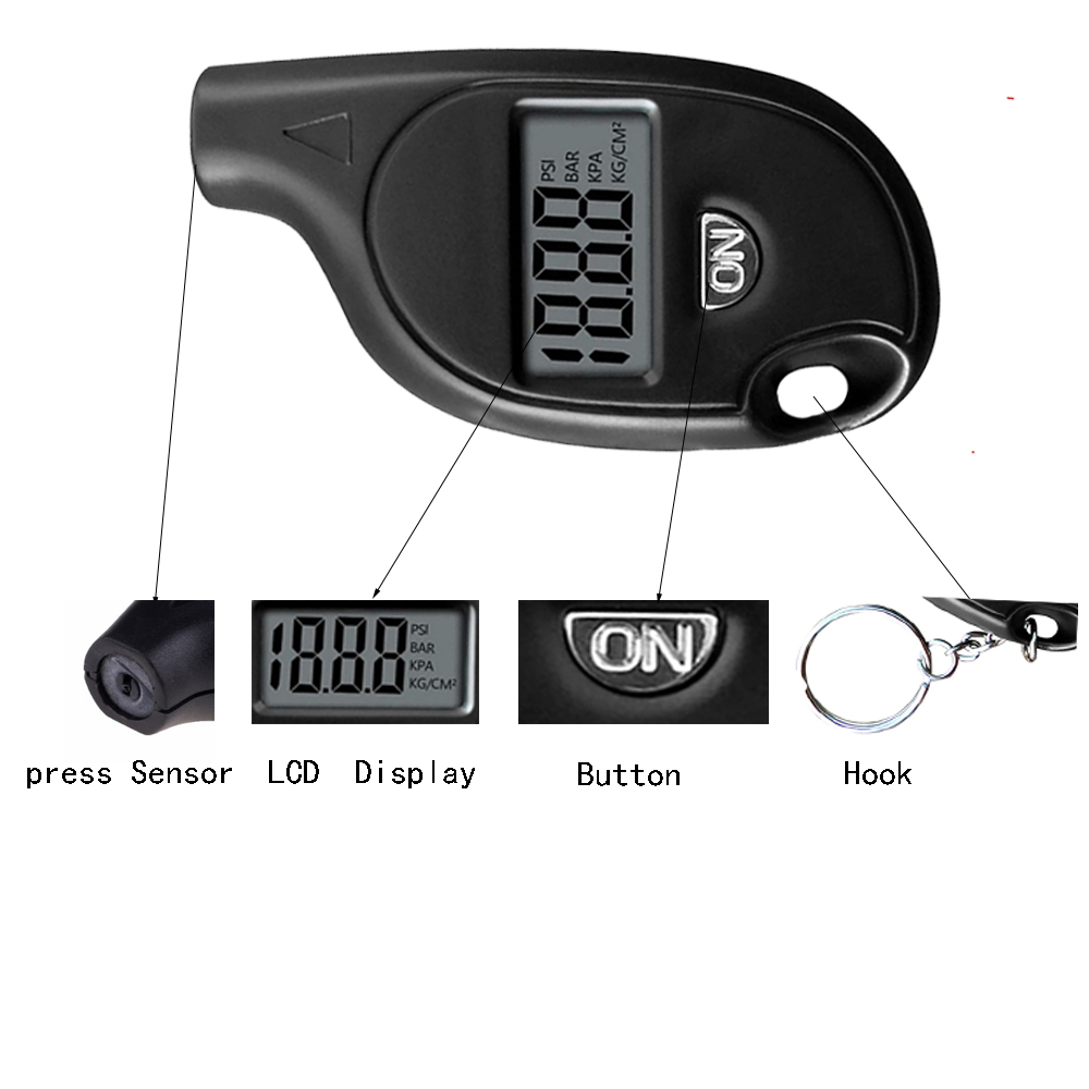 Monitor de presión de neumáticos de coche, Manómetro Digital portátil, manómetro, herramienta para barómetros, adaptador de pantalla LCD con llavero