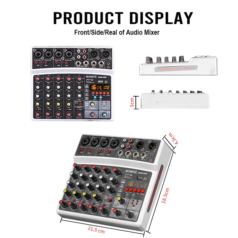 3C Sound Card 6-Channel Mixer Outdoor Conference Audio USB Bluetooth Reverb Audio16 Digital Effects