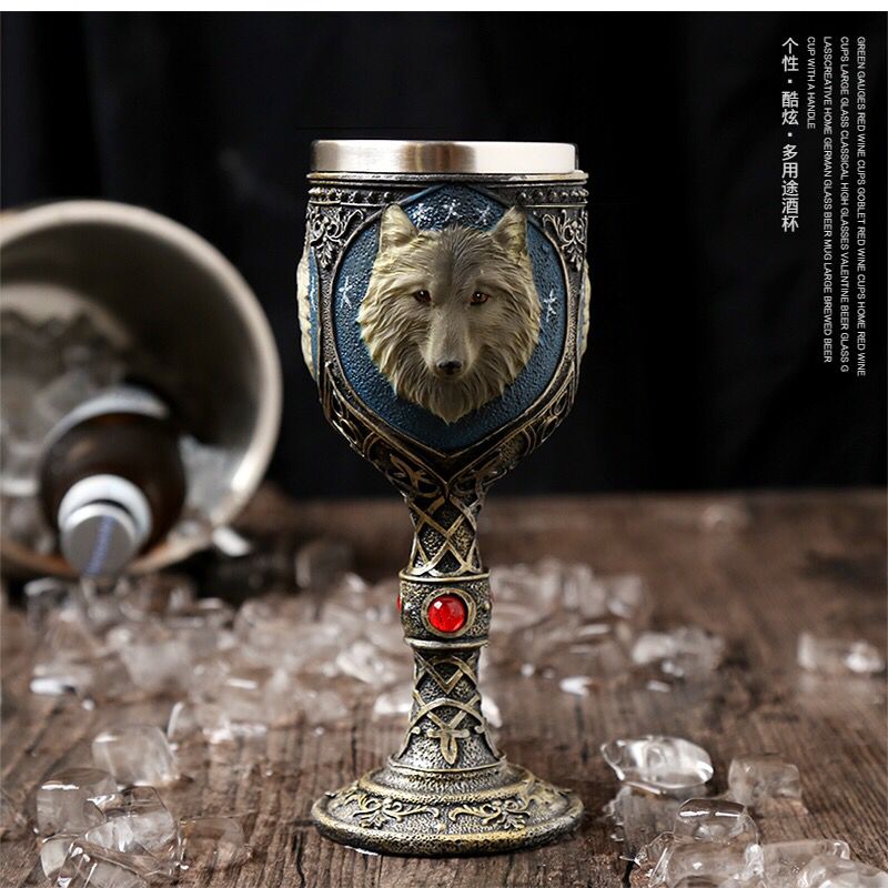 Personality wolf head wine glass stainless steel liner goblet resin home hotel 3D solid champagne metal wine cup