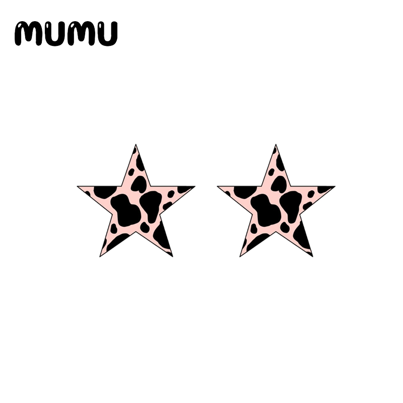 Koe Print Nageloorring Epoxyhars Sieraden Zwart Wit Acryl Oorbellen Handgemaakte Meisje: Rhodium Plated