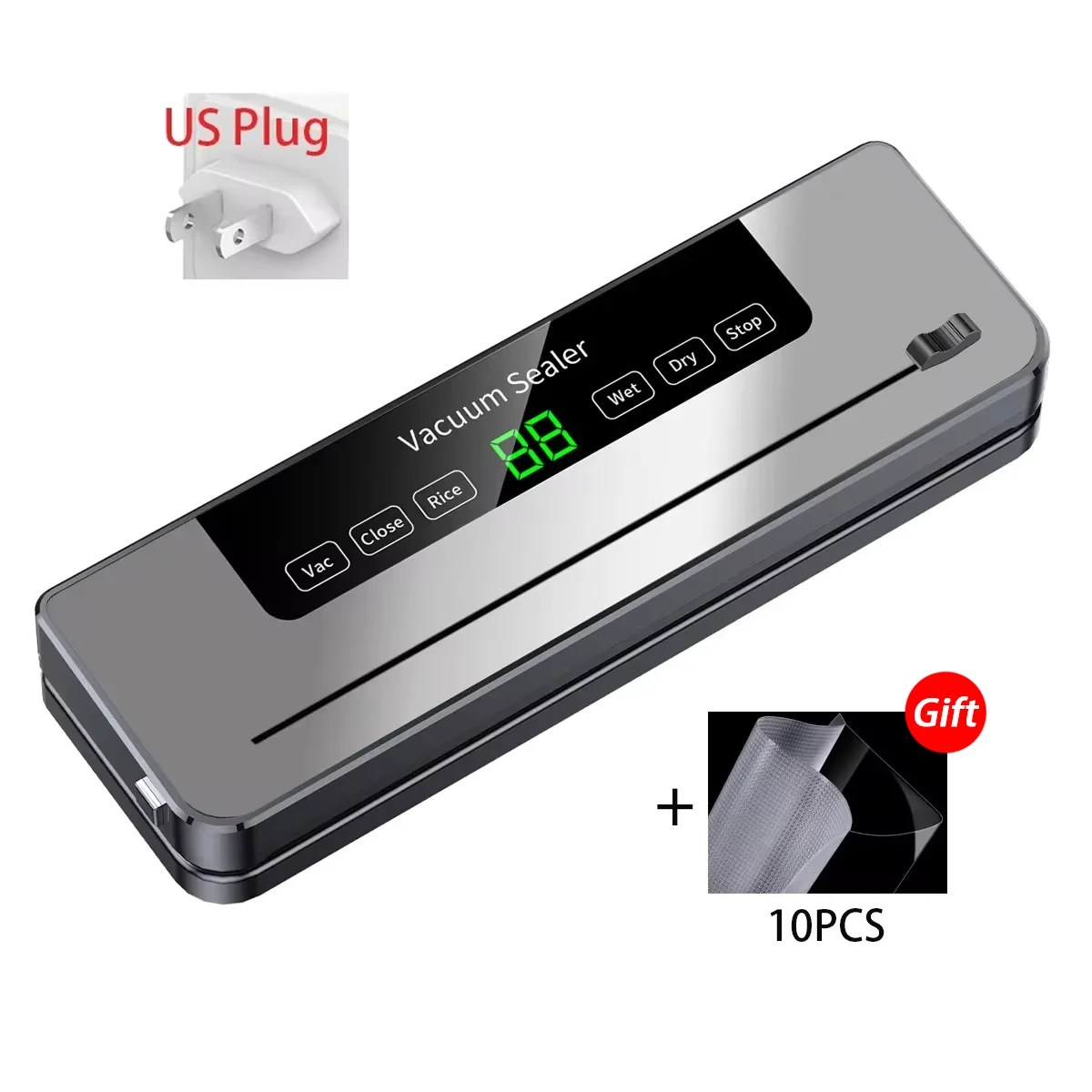 Vakuumforsegler til mad, tør, våd, vakuumpakker til mad med uv-køkkenopbevaring af mad, indbygget skærer: Rød