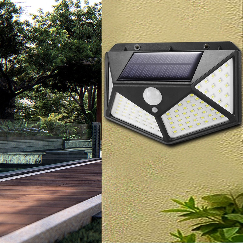 100Leds Outdoor Solar 3 Modes Licht Met Motion Sensor Solar Lamp Waterdicht Vier Zijden Led Solar Licht Veranda Straat licht