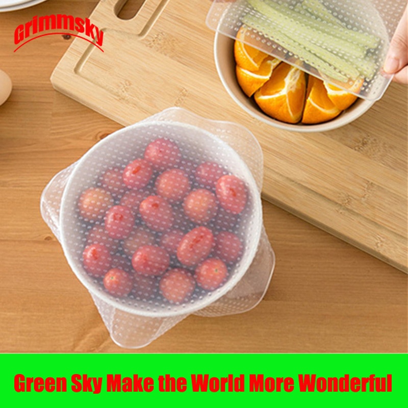 4Pcs/lot Reusable Silicone Wrap Seal Food Fresh Keeping Wrap Lid Cover Stretch Miracle Wrap Lids