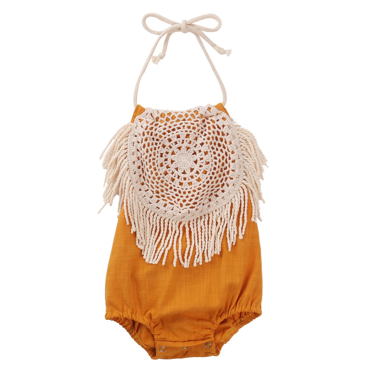 Focusnorm Baby Meisjes Jongens Kwastje Bodysuits Mouwloze Effen Riem Zomer Leuke Jumpsuits 2 Kleuren: Geel / 6m