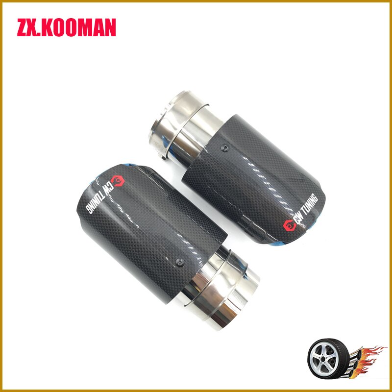1PCS Stainless steel+Glossy Carbon Muffler End Pipe exhaust pipe muffler For Universal carbon fiber exhaust pipe