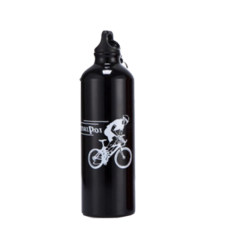 750ml cykel vandflaske aluminiumslegering cykel vandflaske udendørs sport camping vandring cykelkedel cykeltilbehør: Sort
