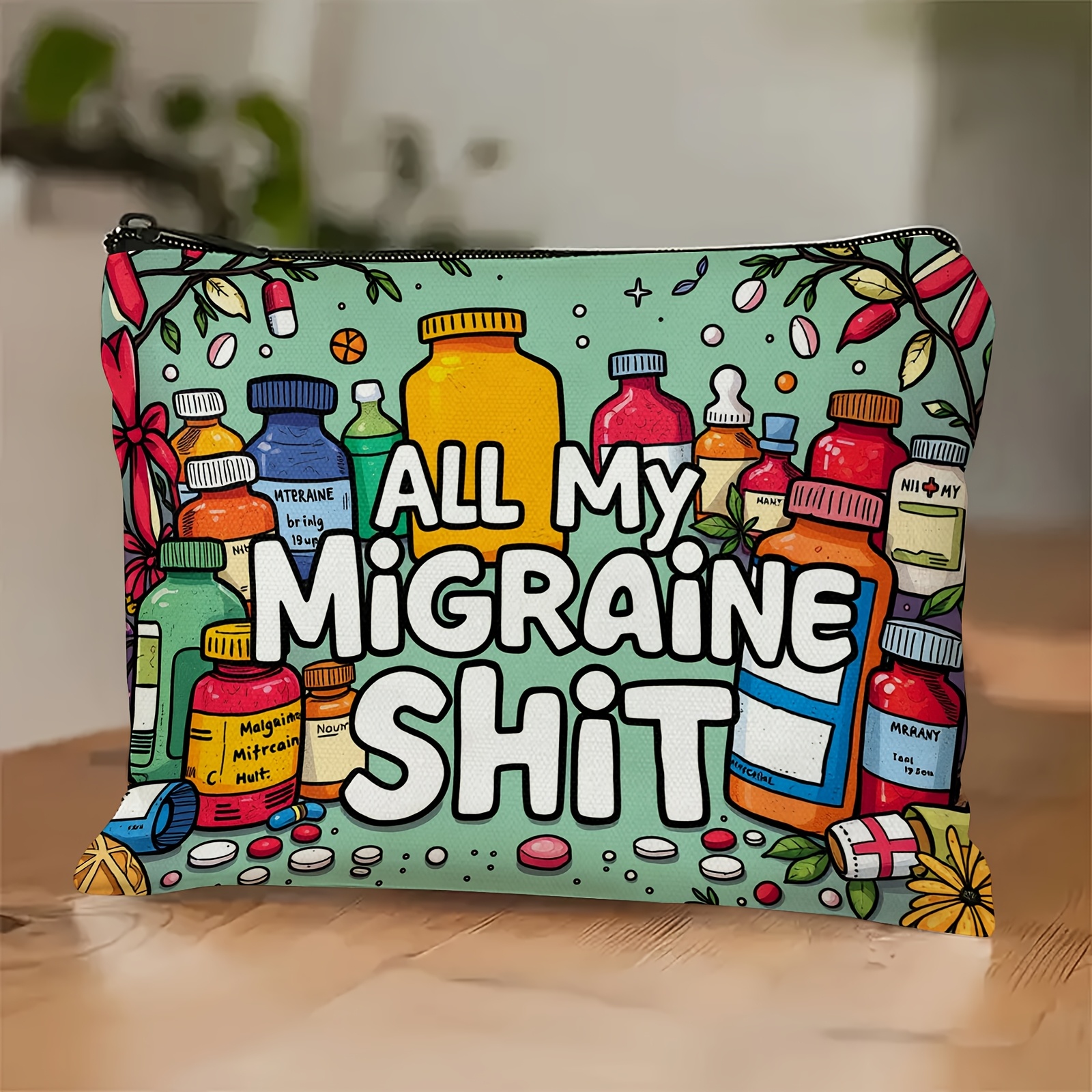 En my migraine-kosmetikkveske – en søt multifunksjonell glidelåsveske for kvinner, en smykkeoppbevaringsveske: Default Title