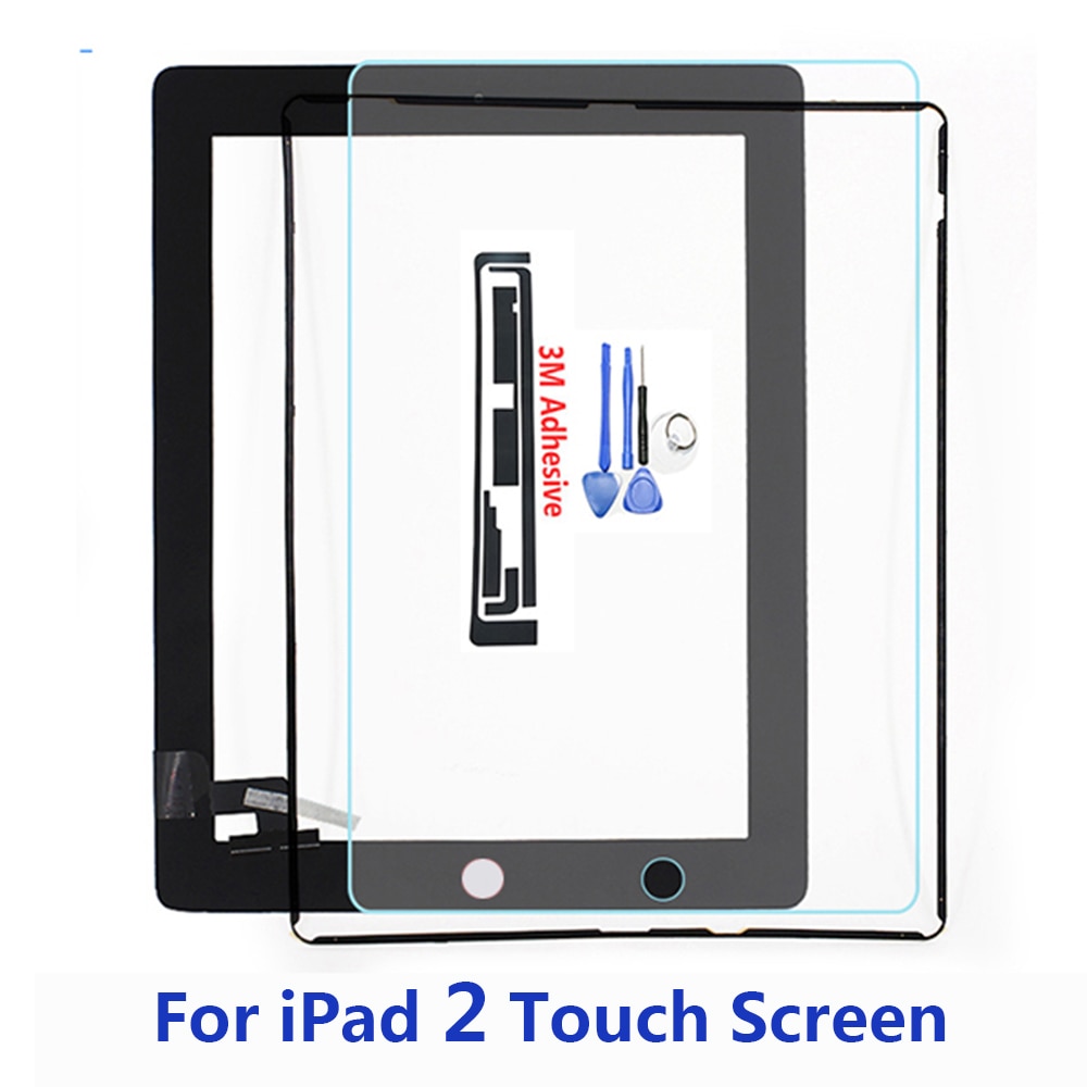 Tablet Touch Screen for iPad2 A1395 A1396 A1397 Digitizer Front Pane Replacement Touchscreen + Tempered Glass Middle Frame