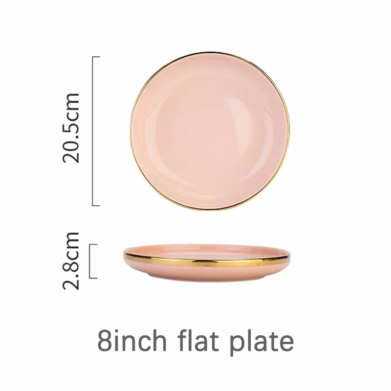 Pink Ceramic Dinner Plates Dishes Tableware Set Cake Food Plates Salad Soup Bowl Dinnerware Set for Restaurant Hotel: 8 inch flat plate