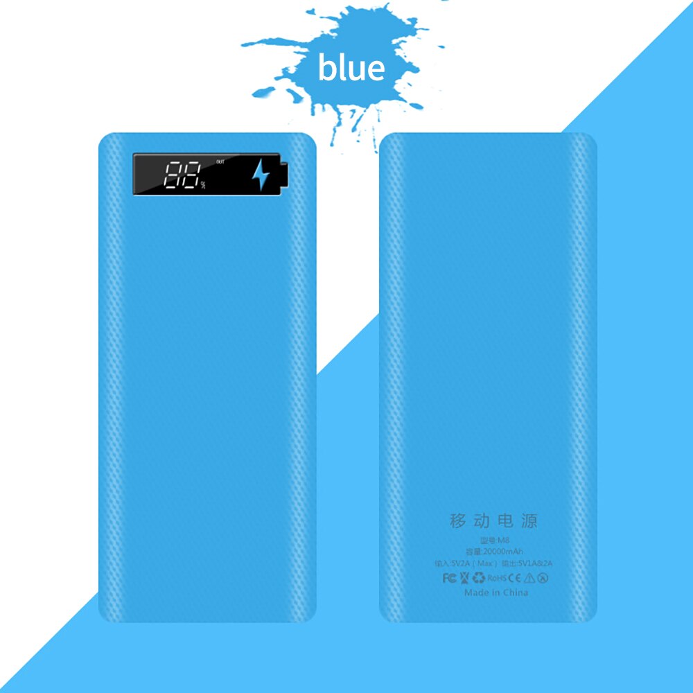 Forskrto 5V Dual USB 8*18650 Power Bank Type C USB Battery Box Mobile Phone Charger DIY Shell Case For IPhone X Samsung S10 Plus: Blue digital