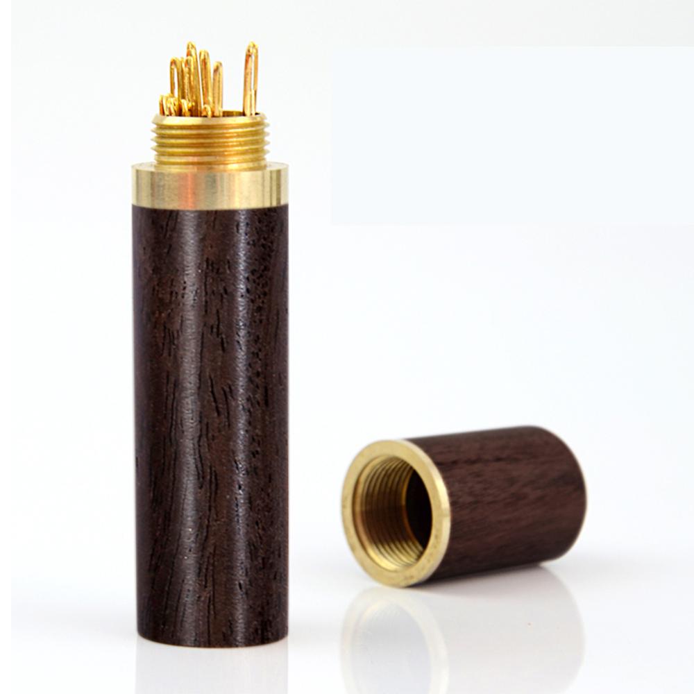 Hand Naaien Naalden Opslag Buis Diy Houten Doos Lederen Breien Borduren Gereedschap Naaien Naald Houder Storage Case: Dark Brown