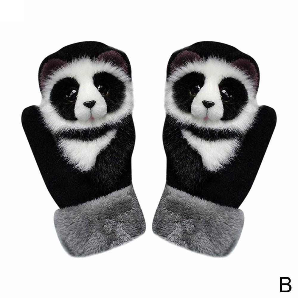Animal Cat Dog Panda Racoon Kid Winter Warm Soft Princess Girl Mittens Full Long Gloves Fingers Cute L3E8
