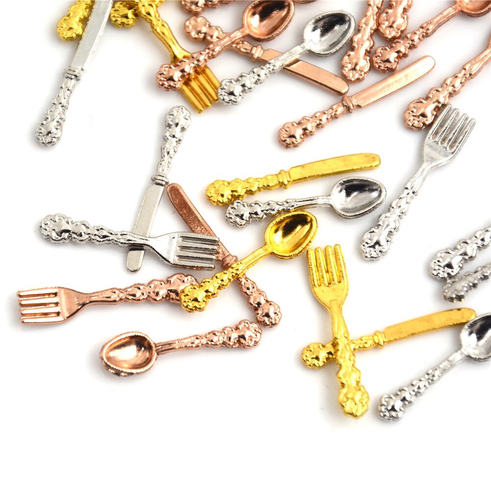 1Set 1:12 Fork Knife Soup Spoon Tableware Simulation Dollhouse Miniature Accessories Kitchen Food Furniture Toys